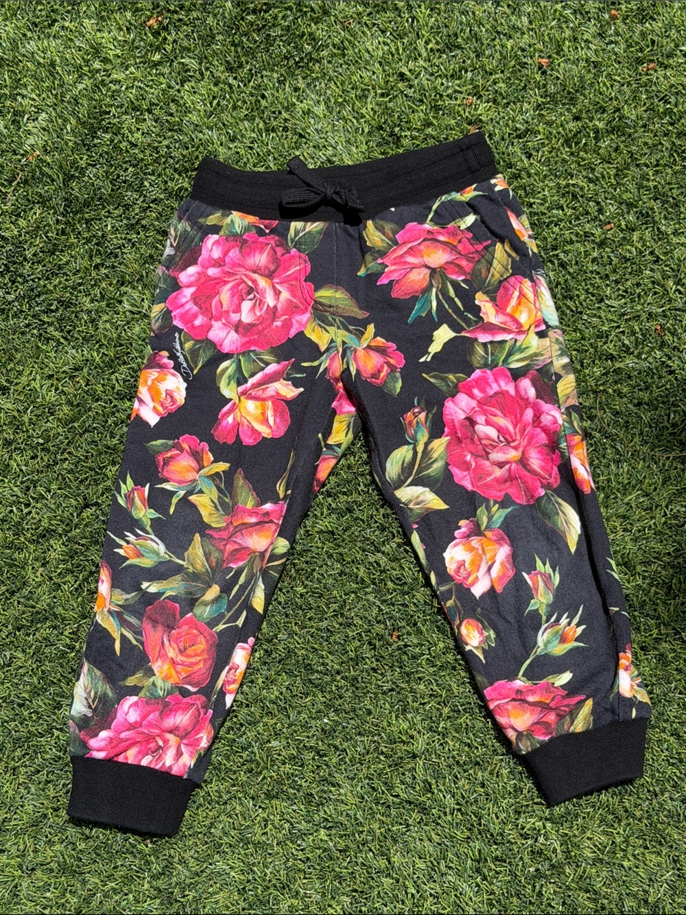 Dolce & Gabbana Black Joggers with Pink Floral Print